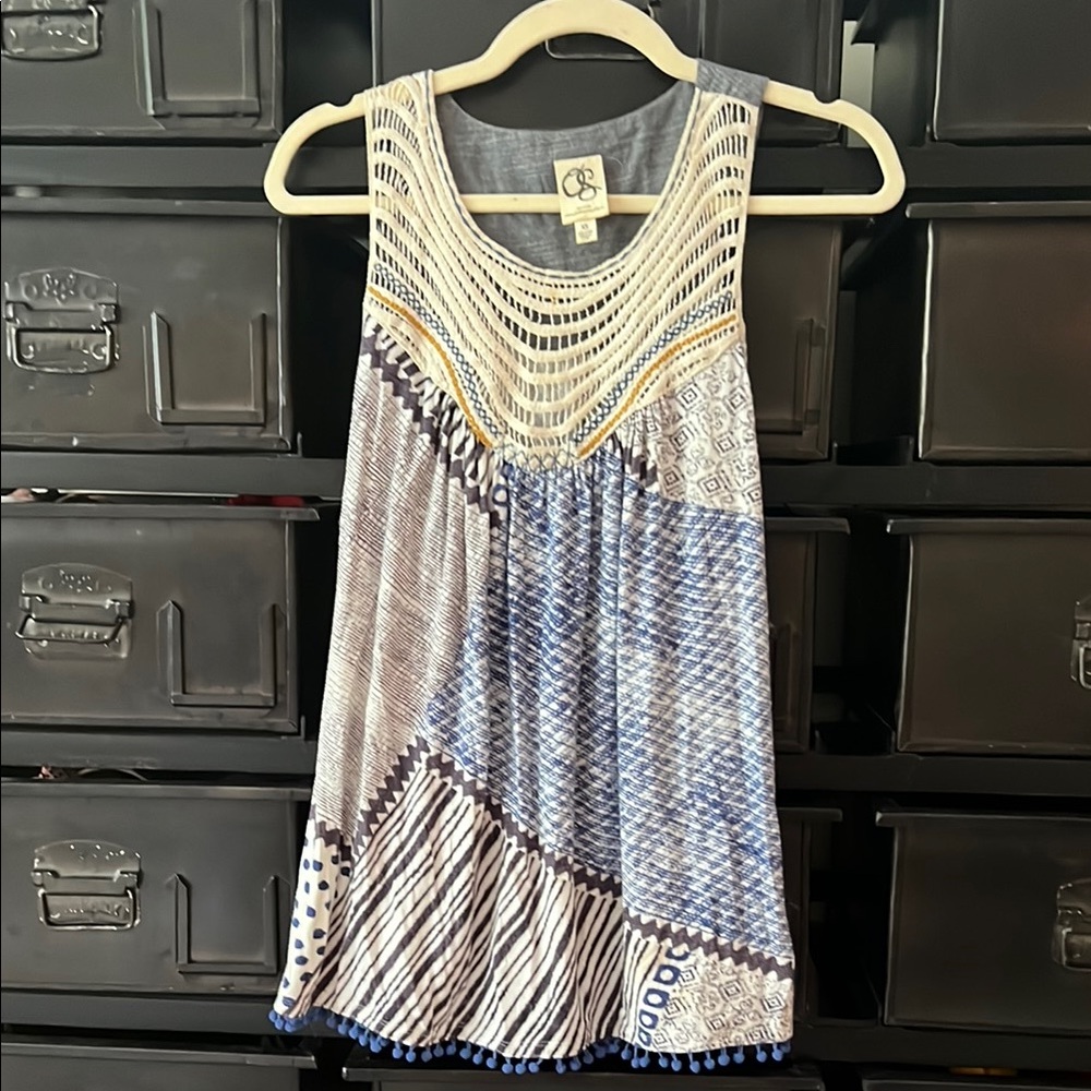 Anthropologie Graphic Asymmetrical Cream and White Tank Top